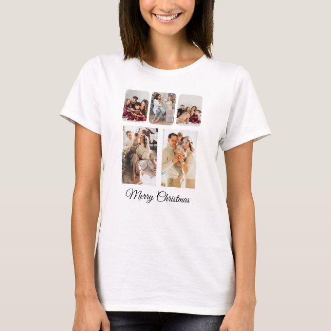 Camiseta Simple Feliz Collage de fotos navideño (Anverso)
