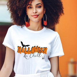 Camiseta Simple Halloween Retro Naranja Negro Typography Fu