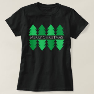 Camiseta Simple Merry Christmas Green Tree Design Black