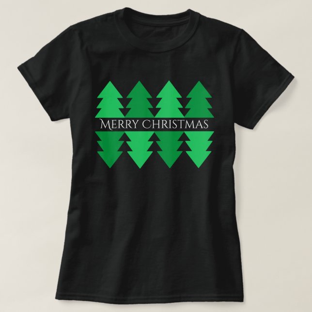 Camiseta Simple Merry Christmas Green Tree Design Black (Diseño del anverso)