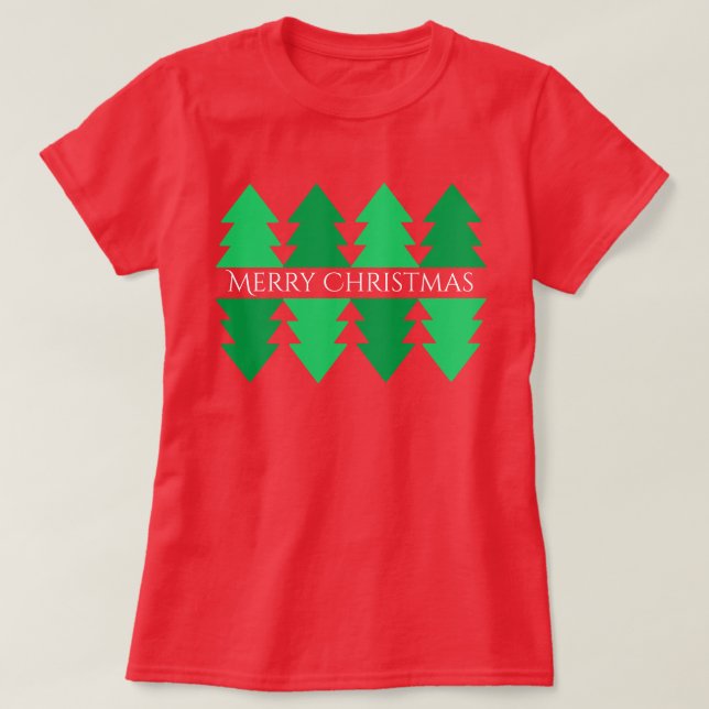 Camiseta Simple Merry Christmas Green Tree Design Red (Diseño del anverso)