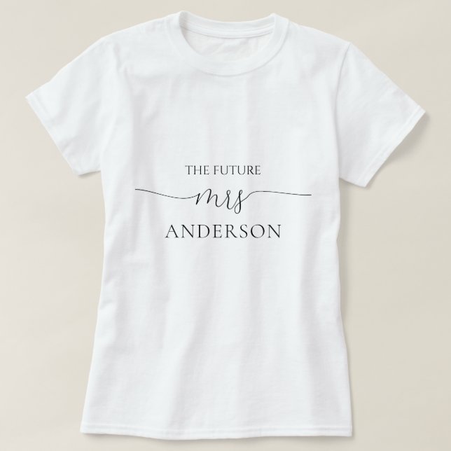 Camiseta Simple Mínimo Script Bridal Shower Future Mrs. (Diseño del anverso)
