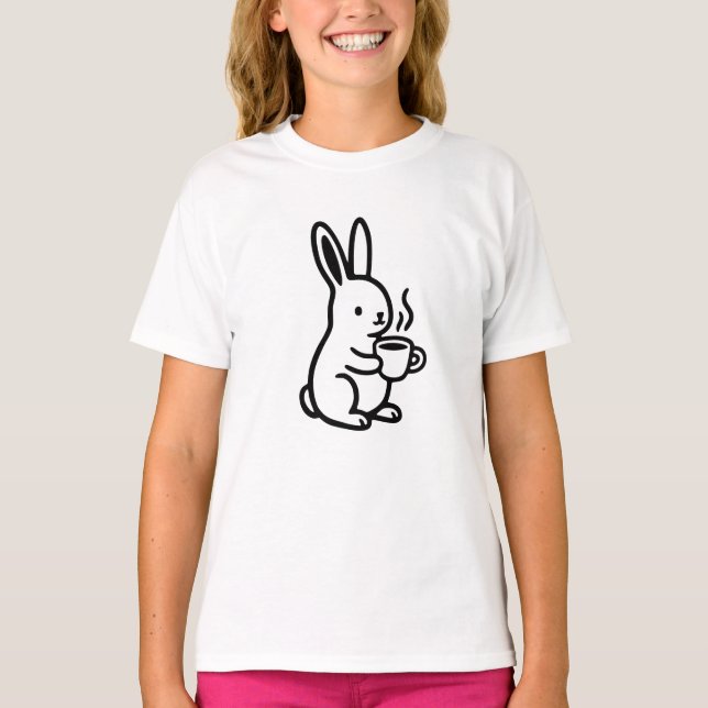 Camiseta Simple Sitting Bunny Coffee Art (Anverso)
