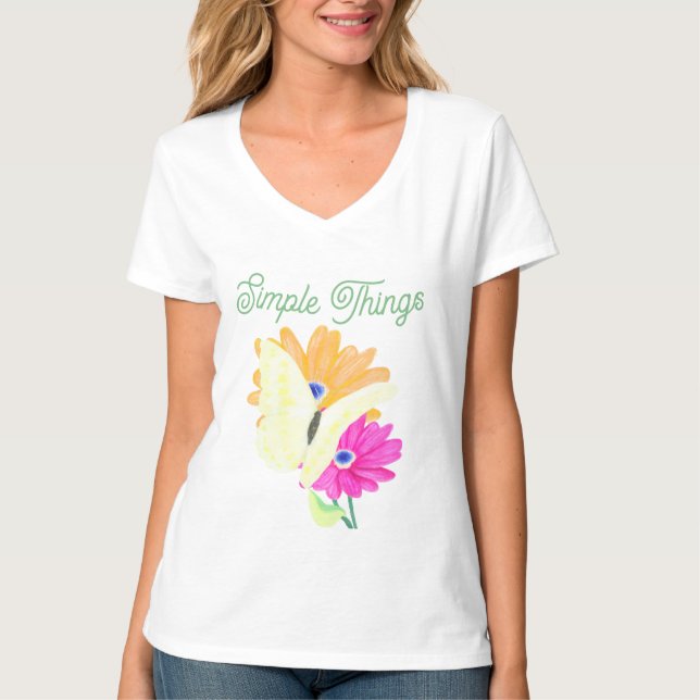 Camiseta 'Simple Things' Flowers and Butterflies (Anverso)