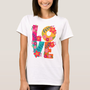 Camiseta Simplemente la palabra amor y flores. T-Shirt
