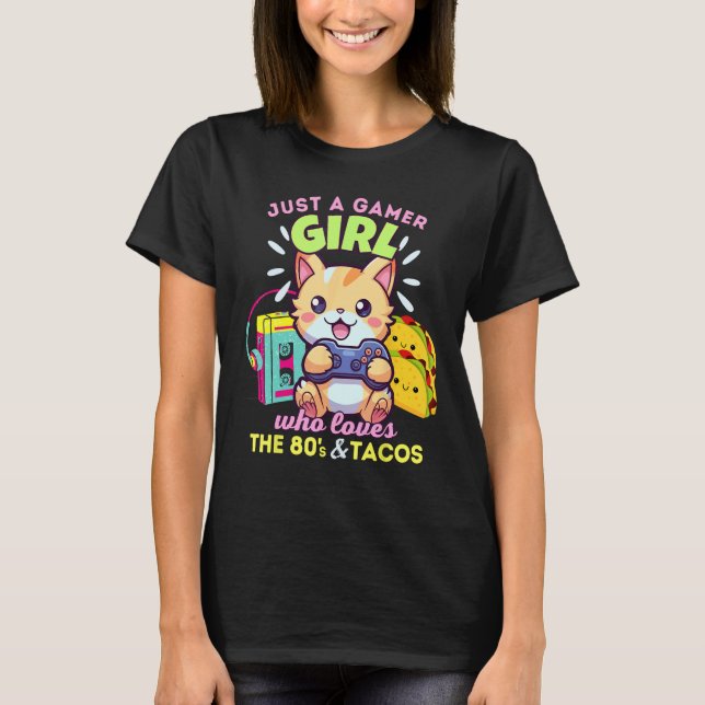 Camiseta Simplemente una chica jugadora que ama los gatos,  (Anverso)