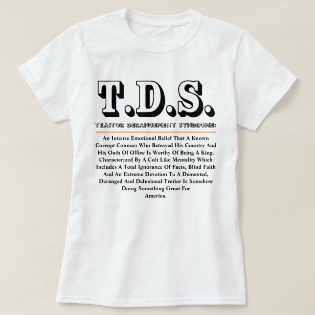 CAMISETA SÍNDROME DE DESARROLLO DEL TRAIDOR DE T.D.S. (Diseño del anverso)