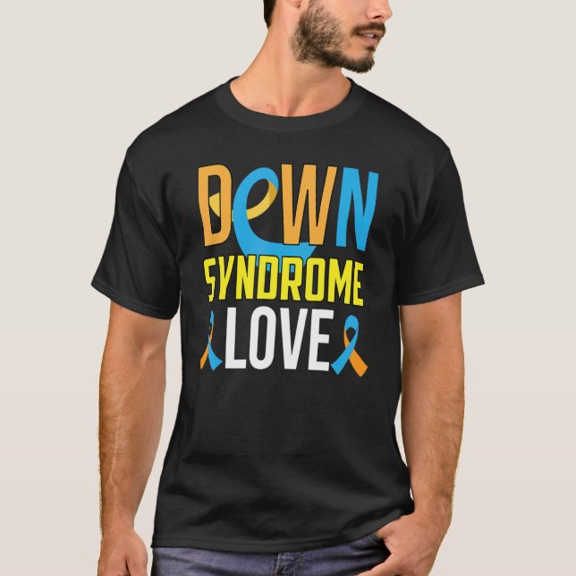 Camiseta Síndrome de Down Awareness Love T21 Cinta azul ama (Anverso)