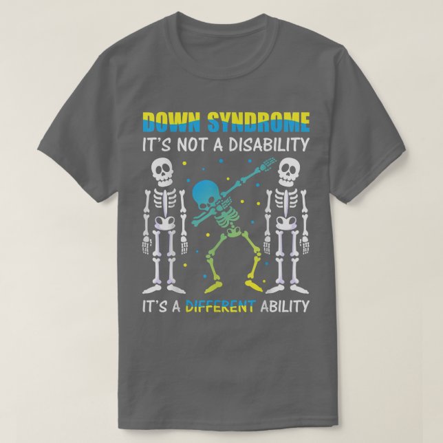 Camiseta Síndrome de Down Conciencia Dabbing Skeleton Blue  (Diseño del anverso)