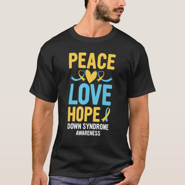 Camiseta Síndrome de Down Conciencia Paz Esperanza T21 Amar (Anverso)