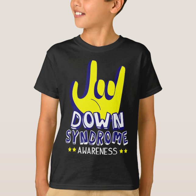 Camiseta Síndrome de Down Conciencia Te Amo Rótulo de Mano  (Anverso)