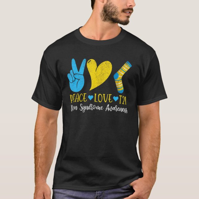 Camiseta Síndrome de Down Paz Amor T21 Gracioso Amarillo Az (Anverso)