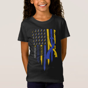 Camiseta Síndrome de Down T21 de la Bandera Americana Ribbo