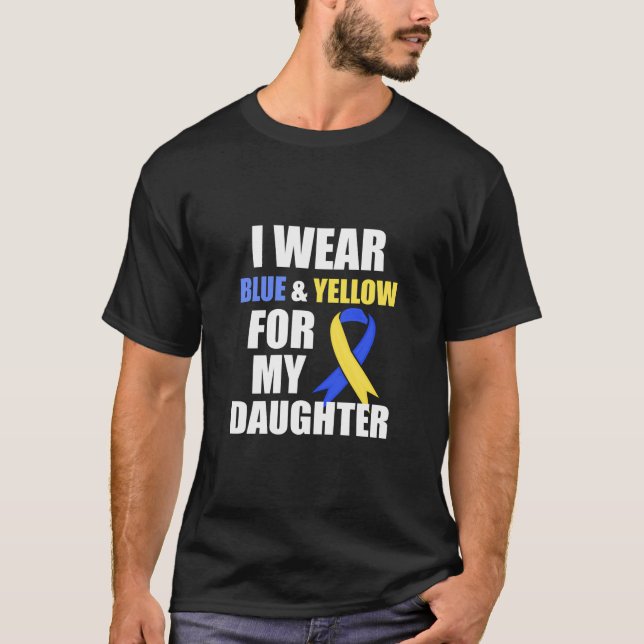 Camiseta Síndrome De Down Yo Uso Amarillo Azul Para Mi Hija (Anverso)