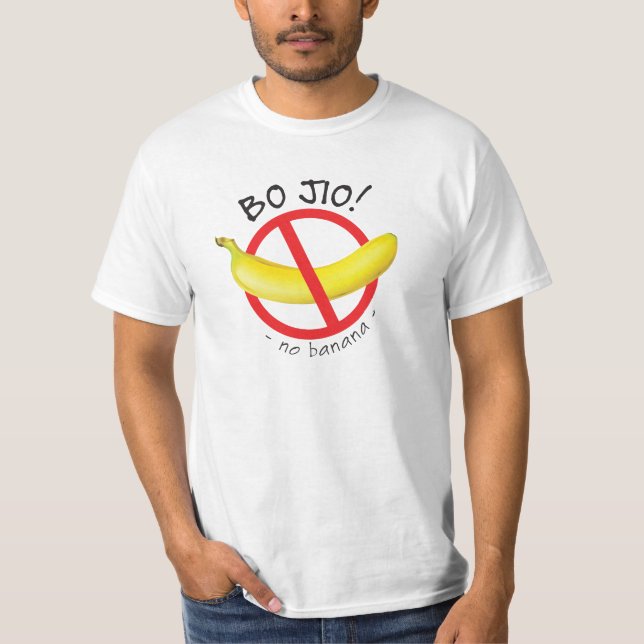 Camiseta Singapur: Bo Jio - Sin invitación, sin banana (Anverso)