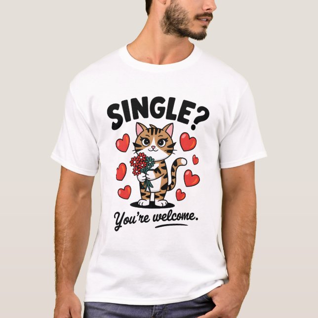 Camiseta Single Cat Funny Anti-Valentine's Day Quote Flower (Anverso)