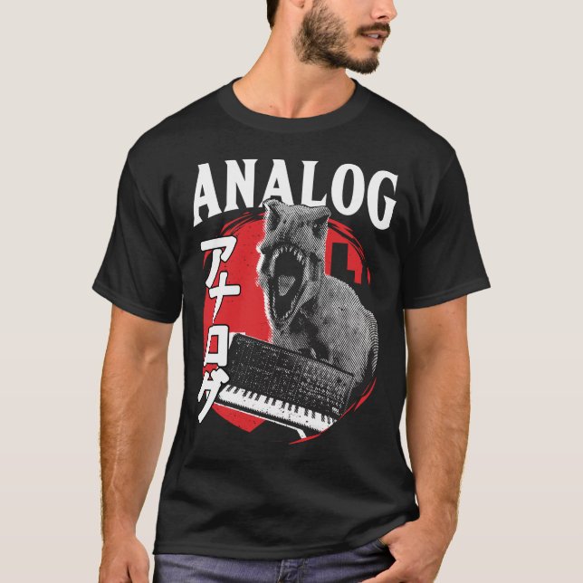 Camiseta Sintetizador Dinosaurio analógico modular Trex jap (Anverso)