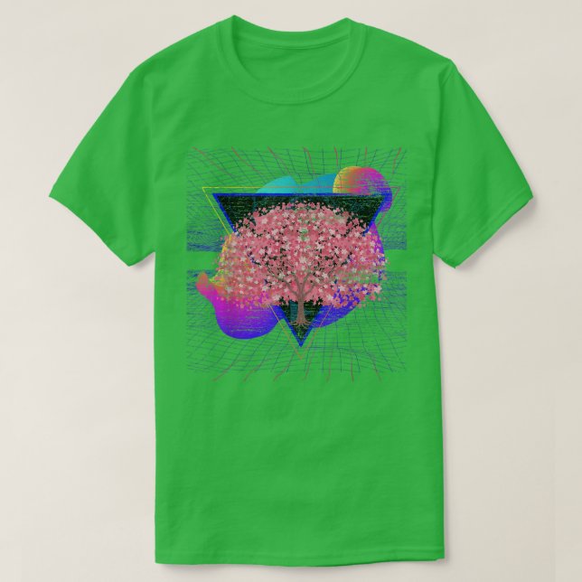 Camiseta Sinthwave Japan Sakura Tree Vaporwave Cherry Bloss (Diseño del anverso)