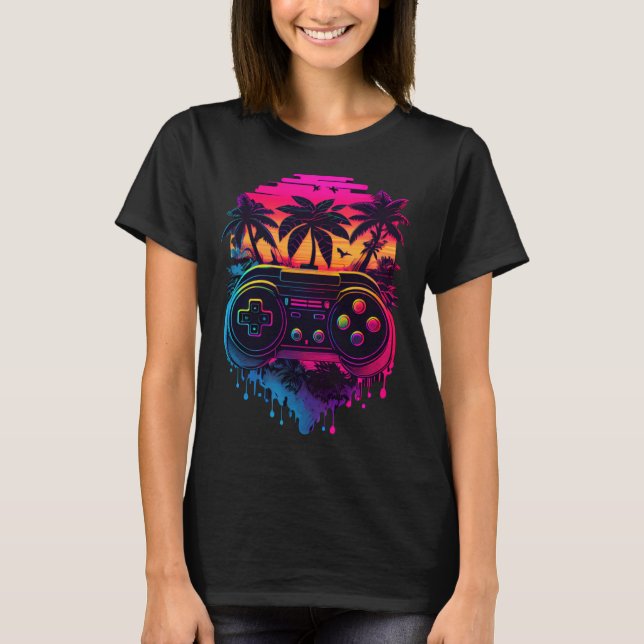 Camiseta Sinthwave Retrowave Video Game Controller Colorful (Anverso)
