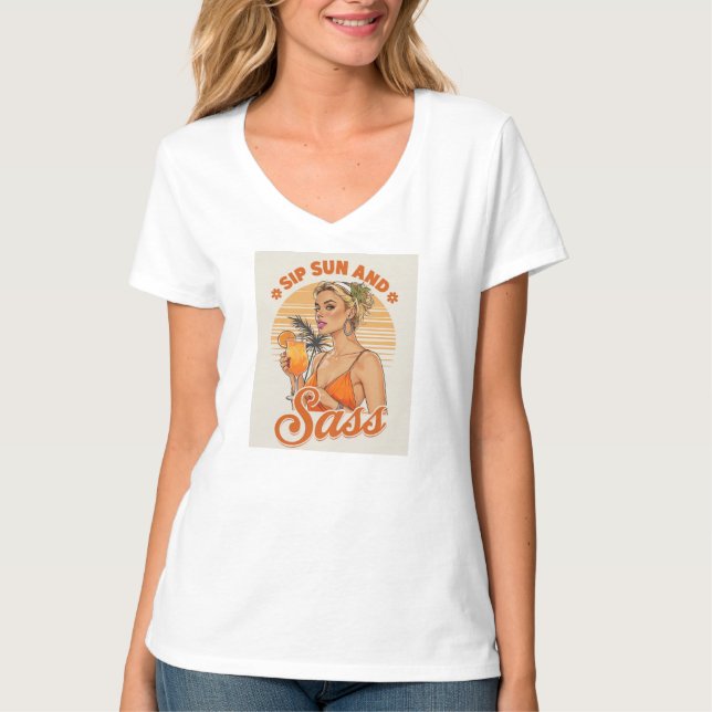 Camiseta Sip, Sun y Sass - Vibes de verano retro Illustrati (Anverso)