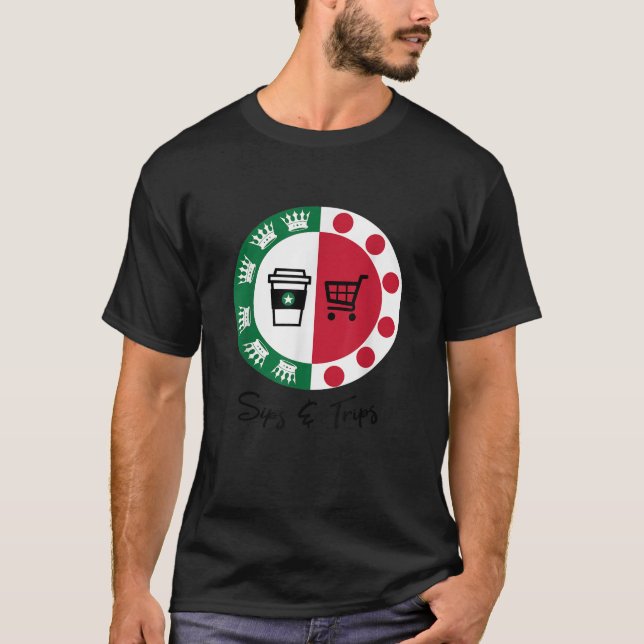 Camiseta Sips and Trips bebe café y sale de compras (Anverso)