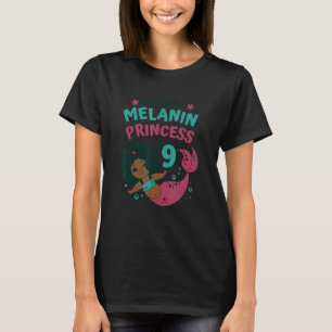 Camiseta Sirena 9 cumpleaños Melanin Princesa Afro Chica