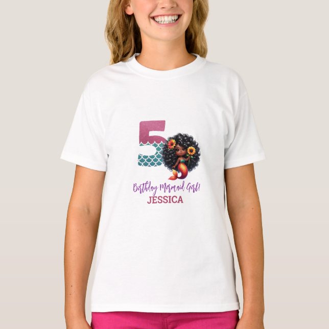 Camiseta Sirena afroamericana 5° cumpleaños (Anverso)