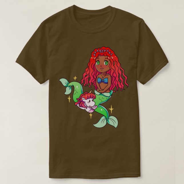 Camiseta Sirena afroamericana con unicornio 1 (Diseño del anverso)