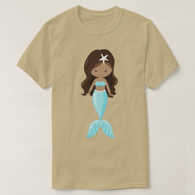 Camiseta Sirena afroamericana cuchara cola azul de sirena (Diseño del anverso)