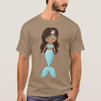 Camiseta Sirena afroamericana cuchara cola azul de sirena