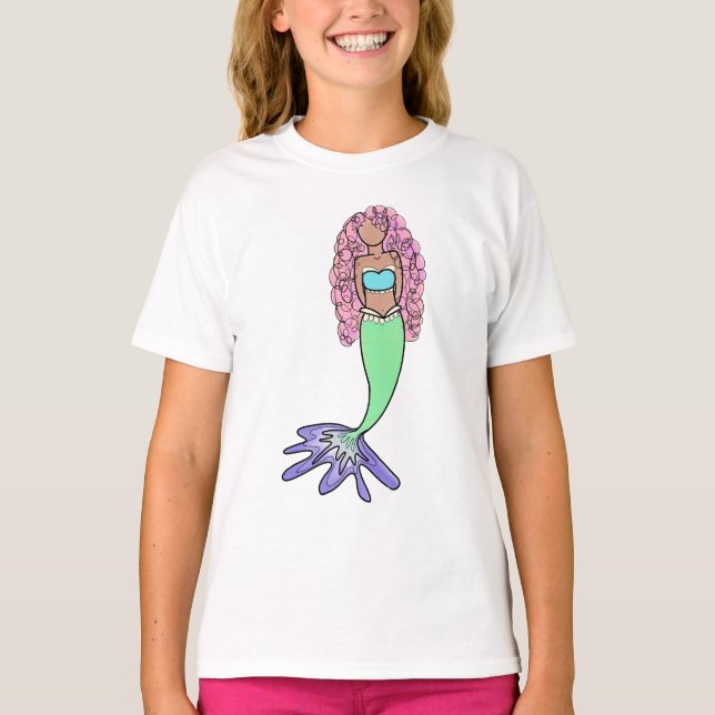 Camiseta sirena arcoíris rosa azul morado verde negro rizad (Anverso)