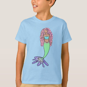 Camiseta sirena arcoíris rosa azul morado verde negro rizad