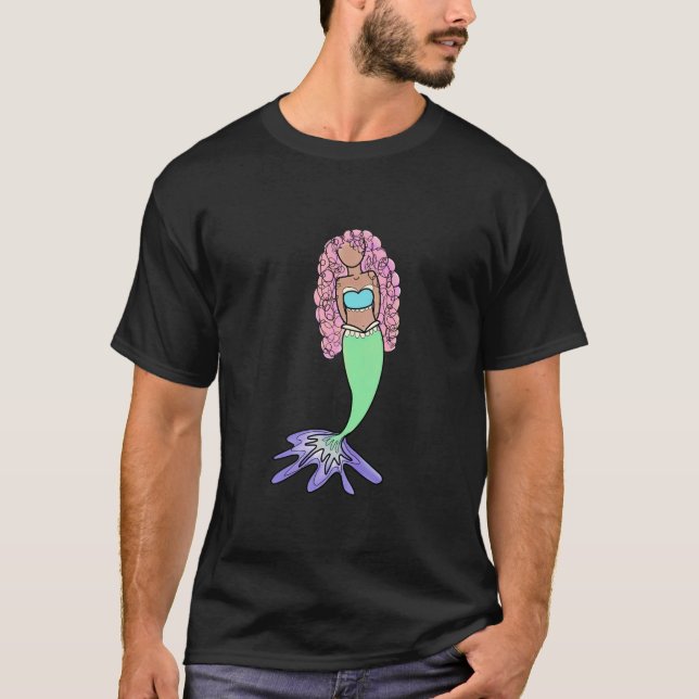 Camiseta sirena arcoíris rosa azul morado verde negro rizad (Anverso)