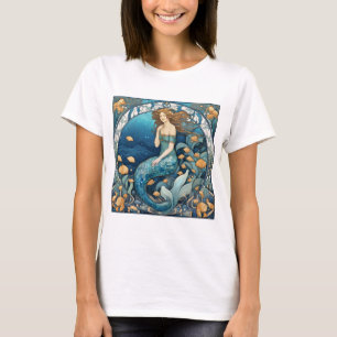 Camiseta Sirena Art Nouveau Aqua Azul Turquesa Art Deco