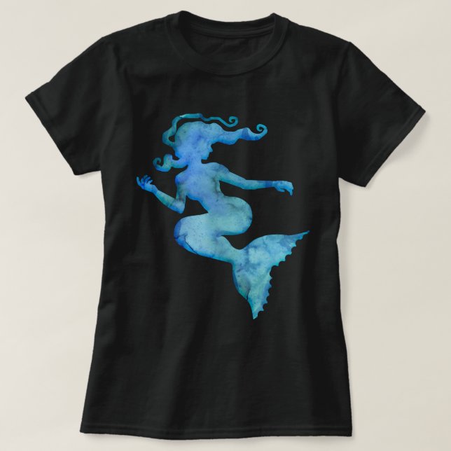 Camiseta Sirena azul de la acuarela (Diseño del anverso)
