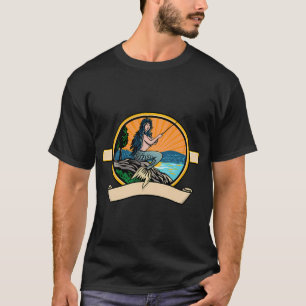 Camiseta Sirena con caña de pescar y carrete de mosca