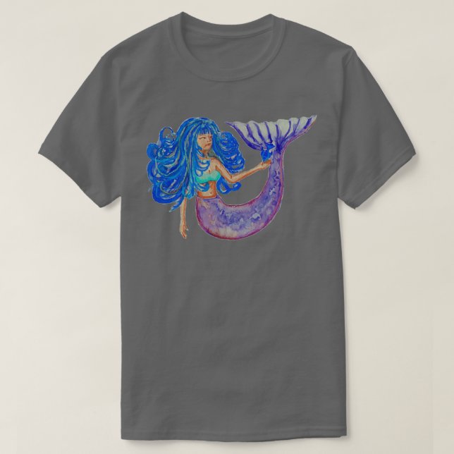 Camiseta Sirena con pintura de color azul de cabello (Diseño del anverso)