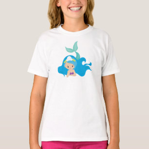 Camiseta Sirena Cuidada, Pelo Azul, Sirena Pequeña, Starfis