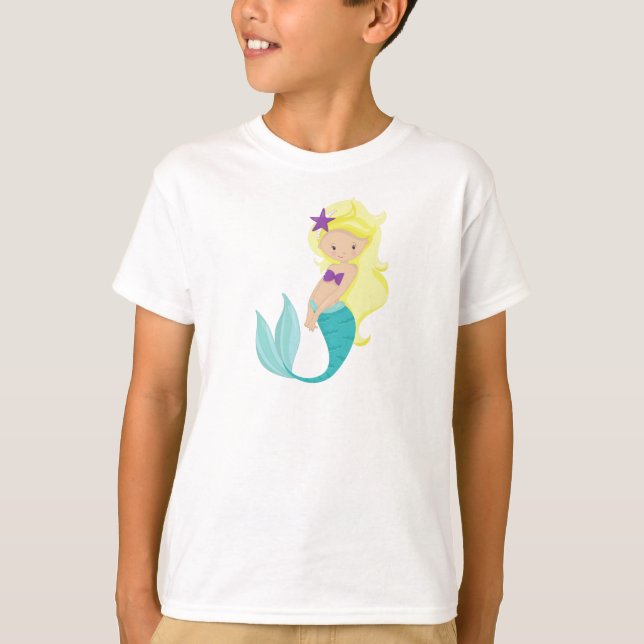 Camiseta Sirena Cuta, Sirena Pequeña, Cabello Rubio, Estrel (Anverso)