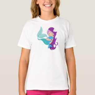 Camiseta Sirena Cuta, Sirena Pequeña, Pelo Púrpura, Delfín
