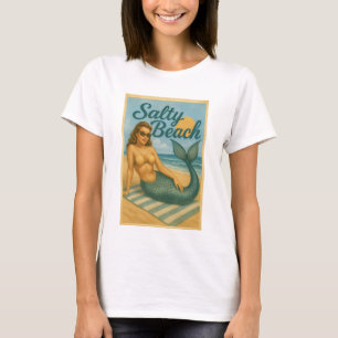 Camiseta Sirena de Alfiler de Playa Salada   Gráfico Coster