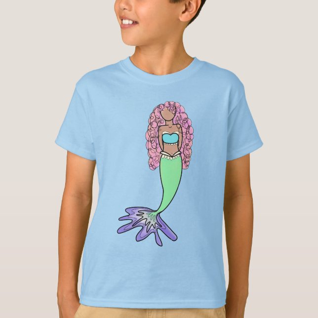 Camiseta sirena de arco iris rosa azul violeta verde rizo n (Anverso)