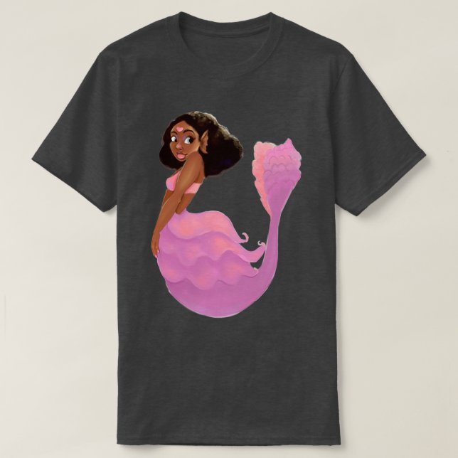 Camiseta Sirena de corazón rosado con afro (Diseño del anverso)