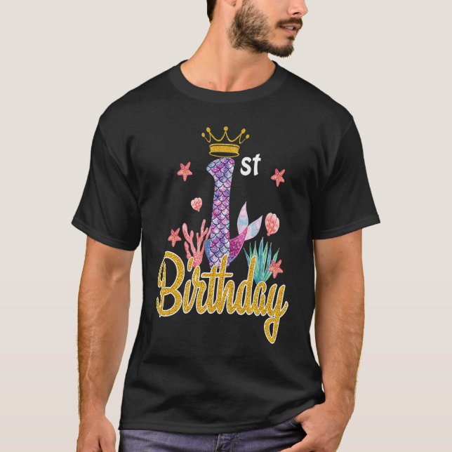 Camiseta Sirena De Cumpleaños De 1 Años Para Chicas De Prin (Anverso)