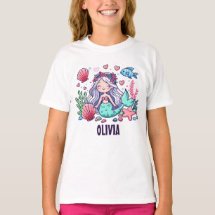 Camiseta Sirena de dibujos animados linda personalizada 