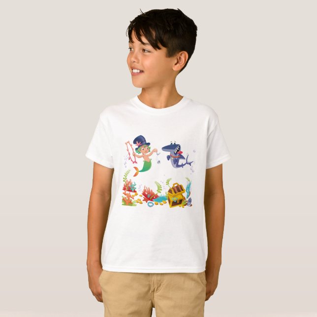 Camiseta Sirena del muchacho - tiburón del Merman y del (Anverso completo)