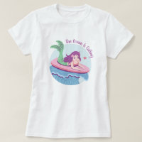 Sirena En Tabla De Surf Rosa El Océano Está Llegan