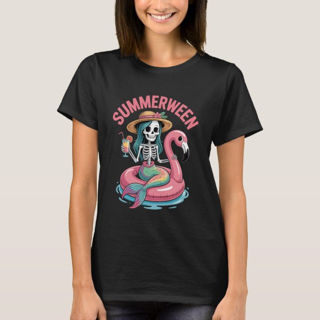 Camiseta Sirena Esqueleto de Flamenco de Playa Summerween H (Anverso)
