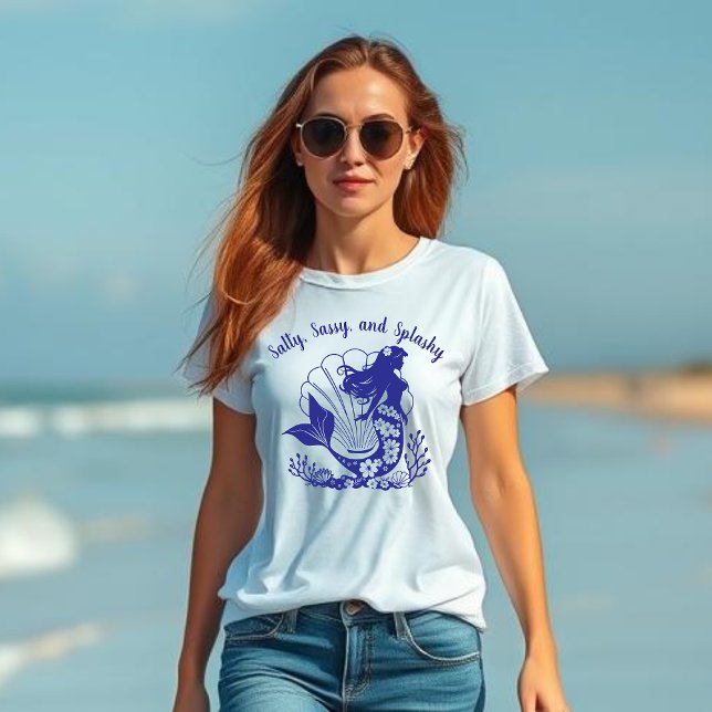 Camiseta Sirena hawaiana, salada, fresca y azul esplashy (Hawaiian Mermaid, Salty Sassy and Splashy, fisherman style fashion, trendy, summer, beach)
