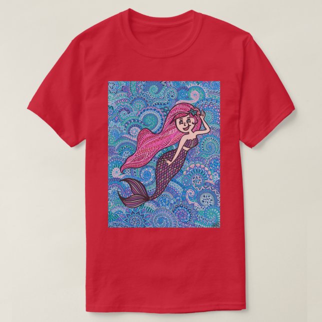 Camiseta Sirena helada rosa Zentangle (Diseño del anverso)